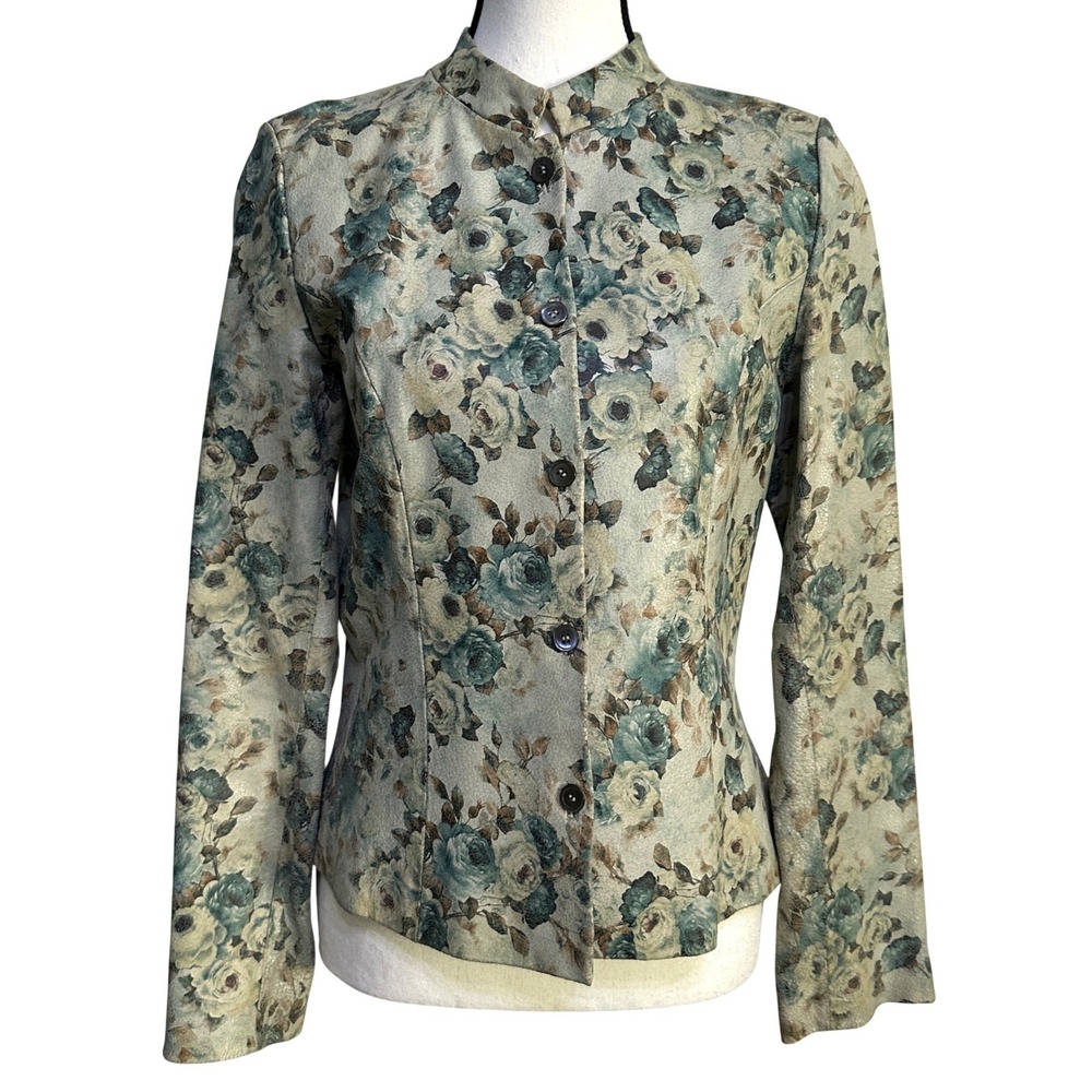 Vintage Floral Leather Jacket S Mandarin Collar Whimsygoth Cottagecore Romantic